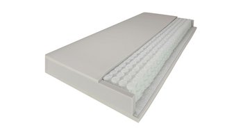 Schnittmodell der JOKA 559 Taschenfederkern-Matratze mit integriertem Taschenfederkern, umgebenden grauen Schaumstoff-Randverstärkungen und grauen Schaumstoffschichten auf weißem Hintergrund.